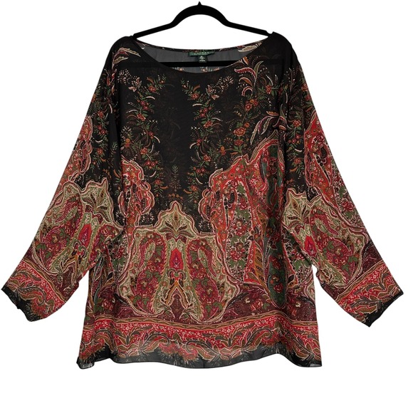 Lauren Ralph Lauren Tops - Lauren Ralph Lauren Womens 3X Paisley Floral Sheer Peasant Boho Blouse Top‎